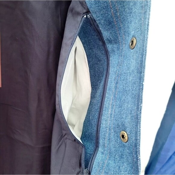 First Choice VTG 1990s Men's Premium Denim Varsity Bomber Jean Jacket Blue NWT - Picture 4 of 16